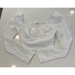 ASTR The Label Sweetheart Neck Ruched Crop Top Puff Sleeve White Small‎ thumbnail 3