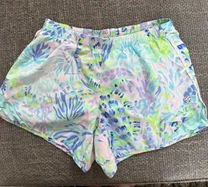 Lilly Pulitzer Pastel Floral Luxletic Shorts in Aqua, Pink & Lime Size XS Lined thumbnail 1