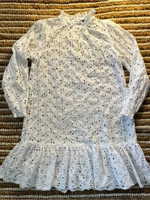 J. Crew White Long Sleeve Eyelet Ruffle Dress thumbnail 2