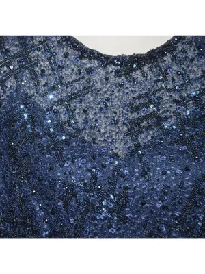 NWT Mac Duggal Size 10 Evening Gown Navy Embellished Thigh High Faux Wrap Formal thumbnail 5