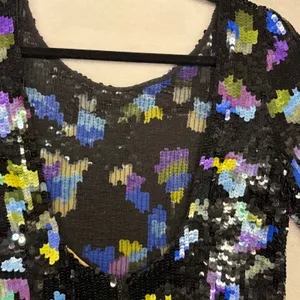 VTG Tracy Reese 4 Floral Sequin Mini Dress Blue Scoop Back Party Glam Evening thumbnail 11