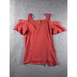 Women Large Cold Shoulder Top Cottagecore Peasant Romantic Coastal‎ Nautical Y2K thumbnail 2