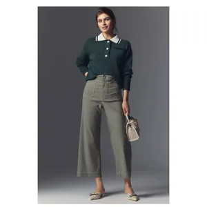 Anthropologie Maeve Colette Crop Pants Maeve Contrast Stitch Moss Olive Green 24 thumbnail 3