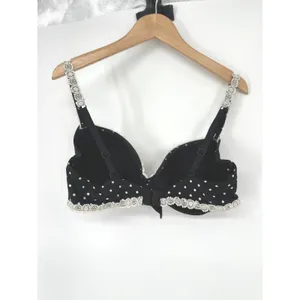 Victoria Secret Lined Demi Bra 36C Black Polka Dot Lace Bow Lingerie Pinup Retro thumbnail 3