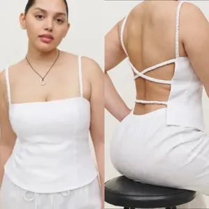 Reformation‎ | Amaya Strappy Open-Back 100% Linen Top in White thumbnail 3
