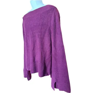 NWT Womens Enidmil Plum Off Shoulder Flare Sleeve Sweater - Sz XL thumbnail 2