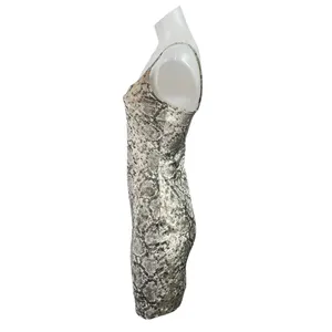 Windsor Beige Velvet Velour Snakeskin Cami Sleeveless Tank Mini Bodycon Dress M thumbnail 2