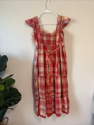 Vintage Jane Ashley Red Plaid Tiered midi dress with tie waist on back small thumbnail 4