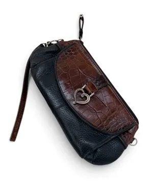Vtg y2k Brighton Brown and Black Leather croc embossed Wristlet Clutch thumbnail 1