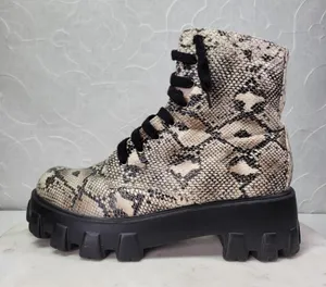 Lemonade Leather Snakeskin Combat Boots Womens 8 Cream Black Chunky Platform thumbnail 1