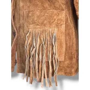 Vintage Tan Suede Leather Fringe Jacket‎ Western Boho Cowgirl Leather Coat Small thumbnail 3