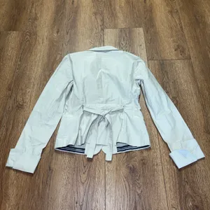 Weekend Max Mara Pinstripe Blazer Jacket Cream Cotton Women Size 4 Tie Back Chic thumbnail 8