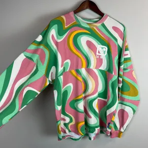 Walt Disney World Spirit Jersey Womens Medium Pink Green 70s Swirl Long Sleeve M thumbnail 7