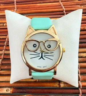 Mint Cat Watch with Gold Accents Needs Battery Green thumbnail 1