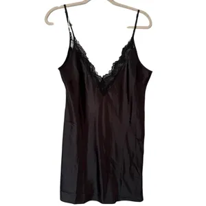 INC Intimates Black Satin Lace V Neck Camisole Nightgown Slip Dress Size Medium thumbnail 2