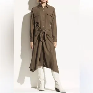 Vince olive green button front‎ tie front asymmetric hemline shirtdress size xs thumbnail 12