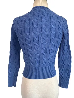 Polo Ralph Lauren Cable Knit Long Sleeve Cardigan in Charter Blue XSmall Womens thumbnail 7