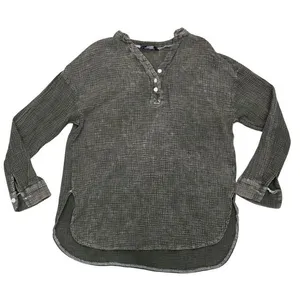 Dokotoo Green Textured Long Sleeve Button Henley Top Casual Loose Fit size mediu thumbnail 1