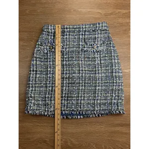 Ann Taylor Tweed Skirt Women 2 Blue Green Boucle A-Line Mini Fringe Pockets thumbnail 7