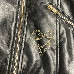 Disney D-Signed Girls Black Faux Leather Moto Jacket Gold Heart Embroidered L thumbnail 3