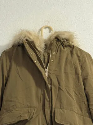 Zara Down Puffer Parka Coat Hooded Jacket w/ Faux Fur S thumbnail 2