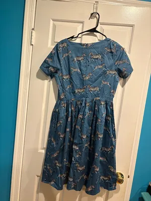Harkel dress novelty zebra print whimsical blue sweetheart neck sz 8 M thumbnail 3