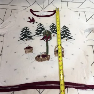 Christopher & Banks Sweater Small White Winter Cardinal‎ Hand Embroidered 2003 thumbnail 3