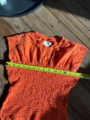 Anthropologie Maeve Ruched Crinkle Cotton Orange Top XS thumbnail 7
