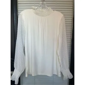 NWT Talbots Long Sleeve Metallic Sleeves Mock Neck Blouse Cream M thumbnail 5