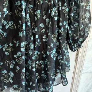 Lulus Black Blue Floral Puff Sleeve Square Neck Babydoll Mini Dress Medium‎ thumbnail 11