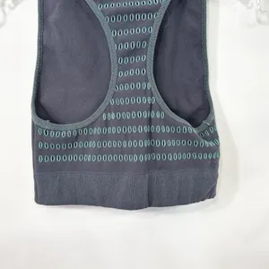 Fabletics Medium Crop Top Bra‎ Seamless Quarter Zip Gray Teal Racerback 1144 thumbnail 4