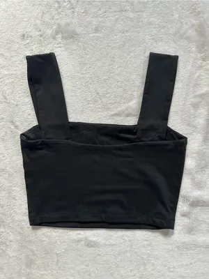 Zara Square Neck Cropped Tank Top Black Thick Wide Straps Size Small Minimalist thumbnail 4