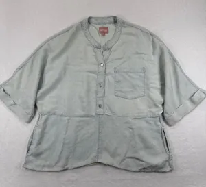 Mumu Denim Chambray‎ Band Collar Button Down Shirt Top Light Wash Size M READ thumbnail 1