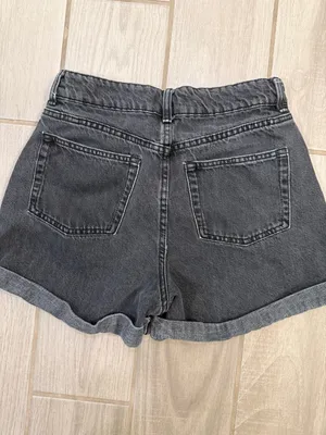 H&M Washed Gray Paperbag Denim Shorts thumbnail 3
