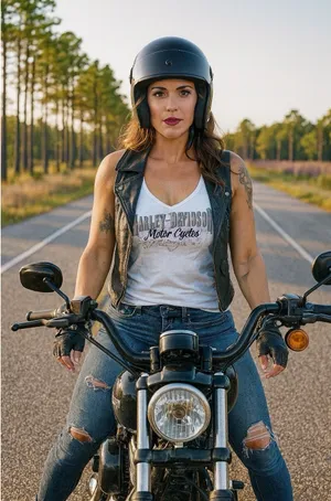 Harley Davidson White Tank Rhinestone Front Blue Trim Women's Small Schaefers PA thumbnail 1