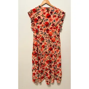 PrettyGarden Floral Dress Sz L Midi Tiered Flutter Sleeve Pockets Boho Summer thumbnail 3