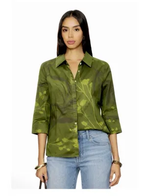 NWT Revolve x Perlavera Cindy Jacquard Khaki Printed Three Quarter Sleeve Shirt thumbnail 8