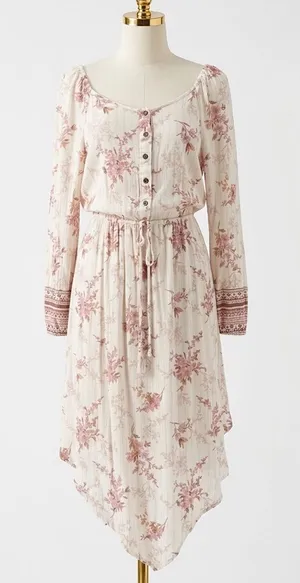 Knox Rose Floral Handkerchief Hem Peasant Midi Dress Cottagecore Button Boho XL thumbnail 1