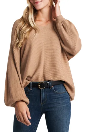 1 State Ribbed Balloon Sleeve Cotton Blend Sweater thumbnail 1