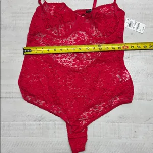 INC International Concepts Sexy Lace Underwire Thong Bodysuit Red thumbnail 2