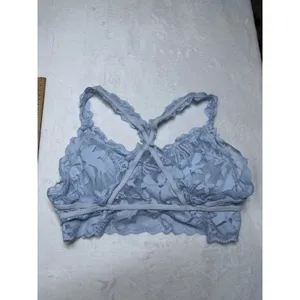 Aerie Women Light Blue Floral Lace Bralette Racerback Medium Scalloped Trim thumbnail 5