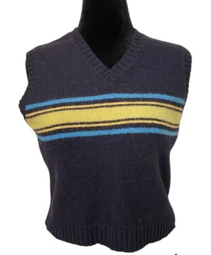 Vintage M.Y. Sportswear Wool Sweater Vest Womens Large Navy Blue Lime Striped thumbnail 1