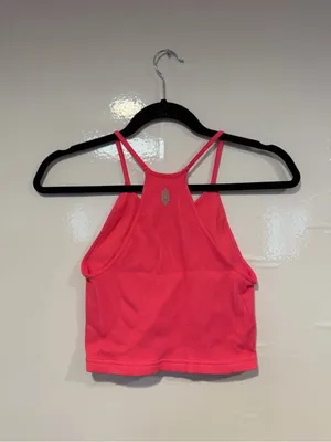 Bright Pink Ribbed Free People Movement‎ Cropped Tank Top thumbnail 3