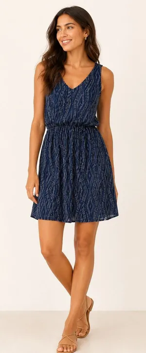 Lucky Brand Blue Geometric Print Sleeveless V-Neck Mini Dress Boho Size Small thumbnail 1