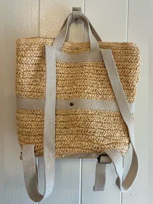 a Rare HTF NWT Beach Rip Curl Premium Woven Straw Cream Backpack Tote Bag thumbnail 4