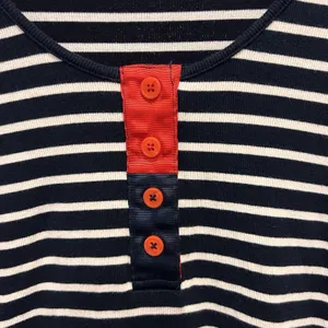 ORLY Striped 3/4 Sleeve Round Neck Top Women's Large Red White Blue Coastal‎ thumbnail 2