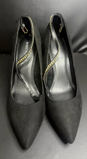 Marc Fisher Black Suede Pointed Toe Pumps with Chain Detail thumbnail 1