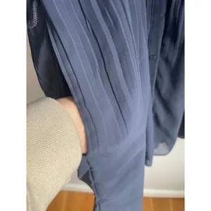 Abercrombie & Fitch navy blue chiffon pleated collared mini dress medium petite thumbnail 4