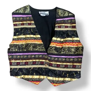 Vintage Vest Eclectic Lace Ribbon Trimmed Boho Cropped Waistcoat Art To Wear thumbnail 1
