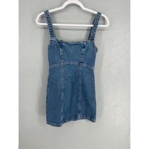 Zara Womens Denim Mini Dress Open Back Blue Jean Bodycon Size Extra Small thumbnail 2